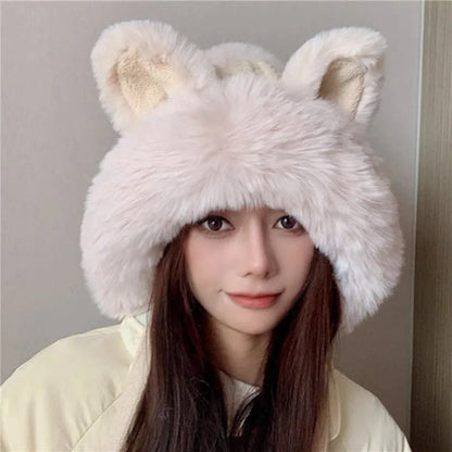 Kawaii Fox Ear Plush Hat 🦊❄️ Cozy Winter Warmth for Ladies!