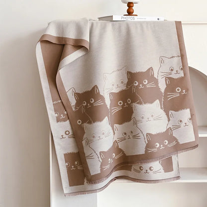 Cat Print Jacquard Scarf For Women Warm Winter Shawl 175cm Long 🐾