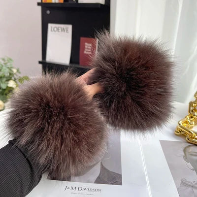Fox Fur Cuff Arm Warmer For Women Real Fur Wristband Glove 🧣 Soft Cute Style