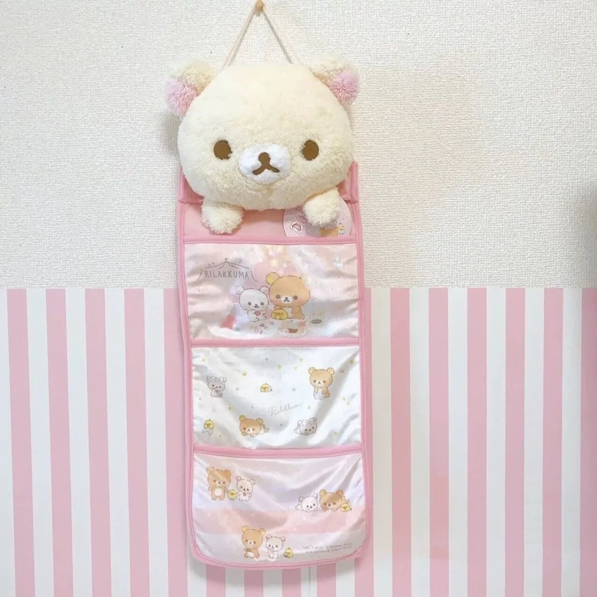 Charming Kawaii Rilakkuma Wall Hanging Storage Bag 🐻✨ | Large Capacity Korilakkuma Bear Organizer for Sundries & Gifts 🎁💖