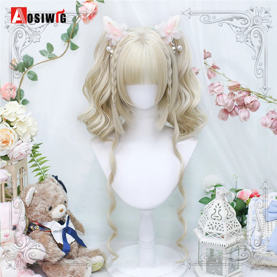 Cute Ombre Blonde & Black Double Ponytail Lolita Wig 🎀✨ - Kawaii Cosplay Hair with Bangs for Harajuku Style! 💖👸