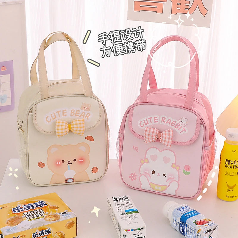 Adorable Kawaii Bunny Lunch Box 🍱💕 - Insulated Pink Bow Bento Bag for Kids & Students!