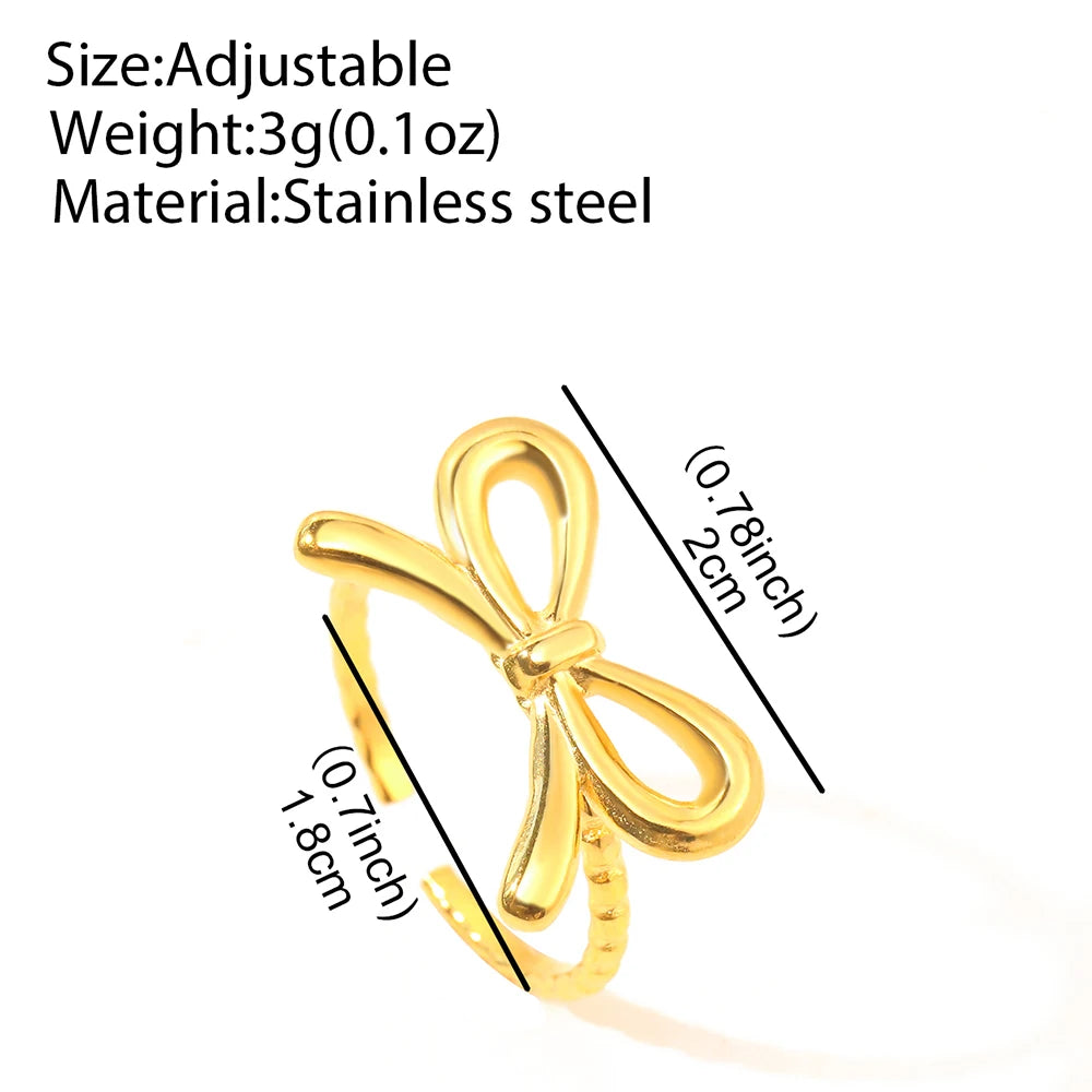 Kawaii Stainless Steel Bow Tie Ring 🌟✨ Adjustable & Chic Jewelry for Women 💖 Perfect Gift for Special Occasions! 🎁