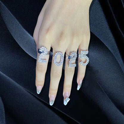 Kawaii 2025 Rhinestone Charm Ring Set 🌟✨ Adorable Women's Copper Accessories for New Year Fun! 💖💍