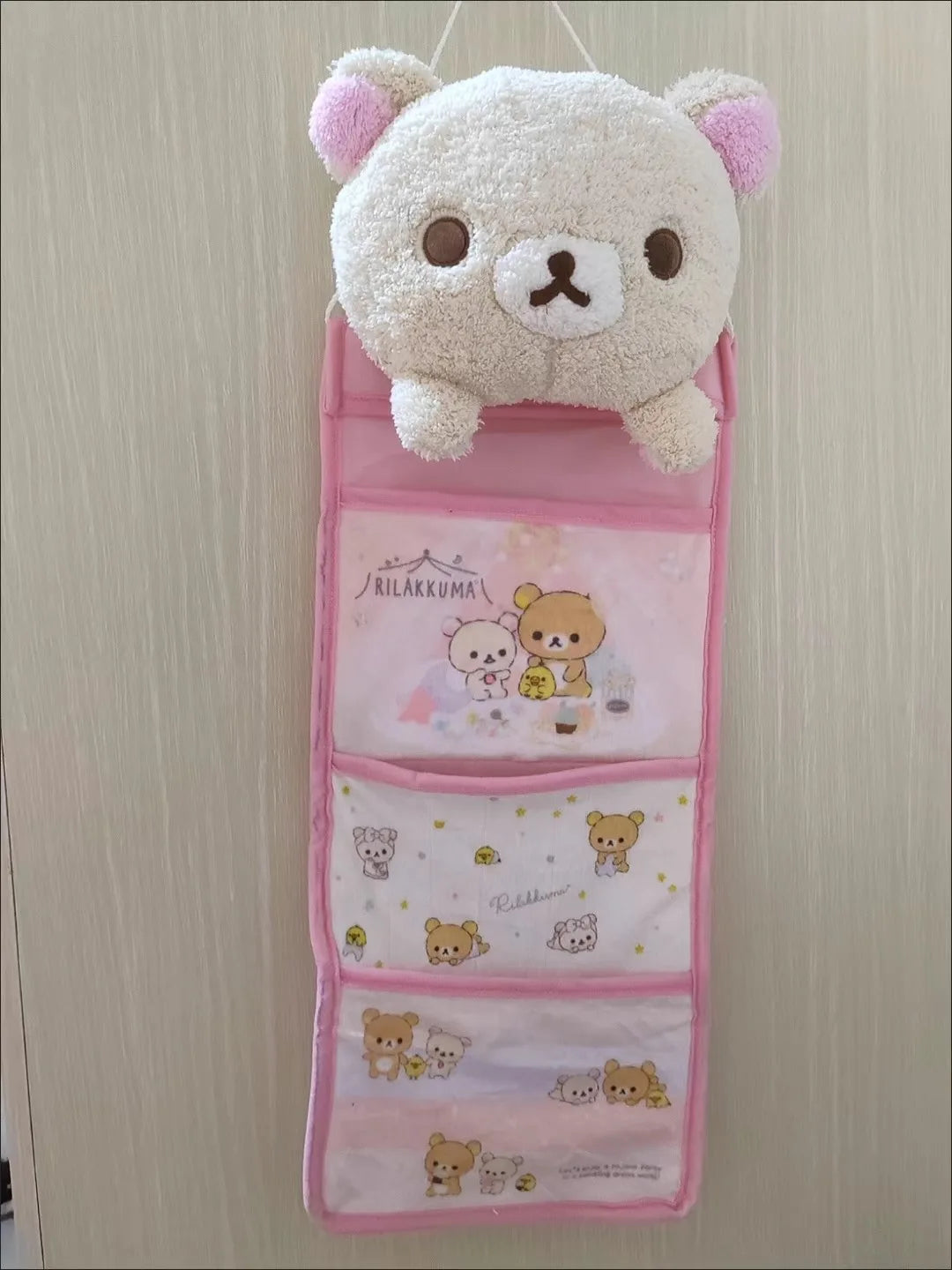 Charming Kawaii Rilakkuma Wall Hanging Storage Bag 🐻✨ | Large Capacity Korilakkuma Bear Organizer for Sundries & Gifts 🎁💖