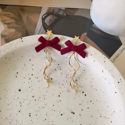 Christmas Red Bow Snowflake Drop Earrings For Women Long Party Jewelry Gift 🎀❄️✨