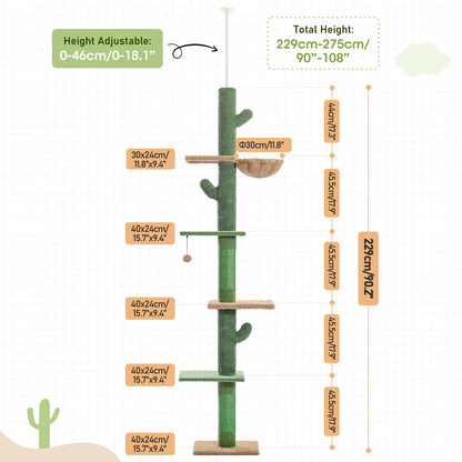 Whimsical Cactus Cat Tower With 5 Tier Floor To Ceiling Climbing Perch And Scratching Post For Indoor Cats 🐾😺