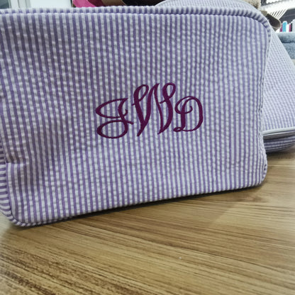 Kawaii Personalized Seersucker Makeup Bag 🎀✨ | Custom Embroidered Name | Cute Bridesmaid Gift 💖💄