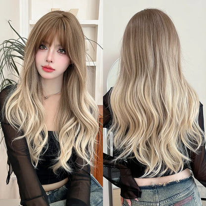Kawaii Dreamy Sakura Pink Wavy Wig 🌸✨ | High-Density Curly Hair with Bangs for Sweet Girls 💖🎀