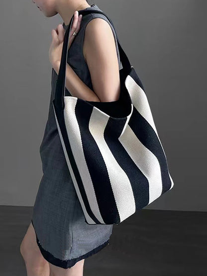 Kawaii Striped Canvas Bucket Bag 👜✨ - Large Capacity Commuting Tote for Trendy Women 🌈💕
