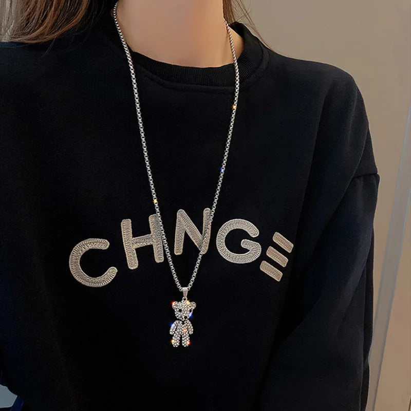 Kawaii Crystal Bear Pendant Necklace 🐻✨ - Adorable Bead Chain Jewelry for Women, Perfect Birthday Party Gift! 🎉💖