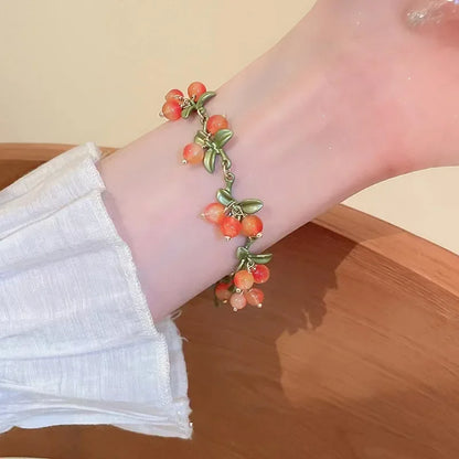 🌟 Fruity Whimsy Bracelet 🍑🍒 | Kawaii Orange & Cherry Charm Jewelry for Celebrations! 🎉