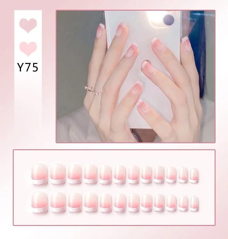 Kawaii Bunny Blossom 🌸✨ 24pcs Pink Flower Rhinestone Coffin Press-On Nails - Acrylic Nail Art for a Cute Touch! 🐰💖