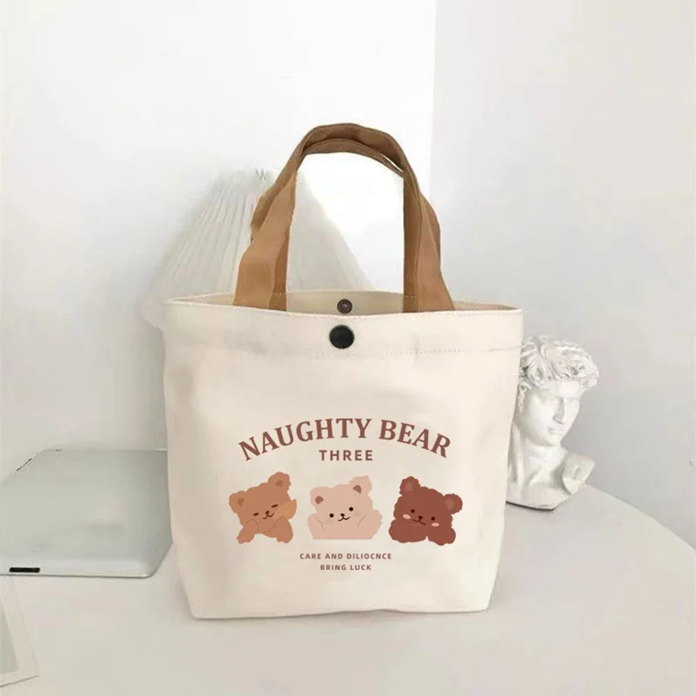 🌟 Adorable Bear Mini Tote Bag 🐻✨ - Perfect Lunch Companion for Stylish Students & Trendsetters! 🍱💖 - Pixie Quill