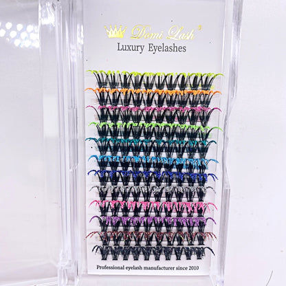 ✨ Sparkling Kawaii Glitter Lashes 🌈 | Colorful Premade Fans for Festive Glam 🎉👁️