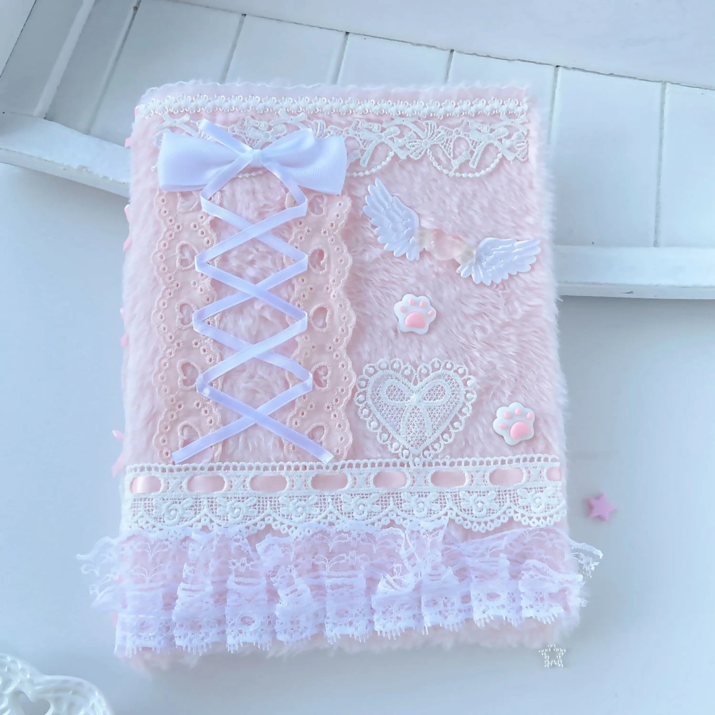 Pink Plush A5 Photo Card Binder For Kpop Fans Cute Wings Ballet Ribbon Idol Album With Lace Decor 🩷🎀📷