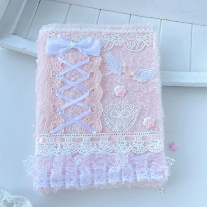 Pink Plush A5 Photo Card Binder For Kpop Fans Cute Wings Ballet Ribbon Idol Album With Lace Decor 🩷🎀📷