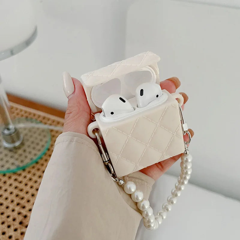 Kawaii Pearl Charm Leather AirPods Case 🎀 | Cute Solid Color Silicone Cover for AirPods 2/3/Pro 🎧✨