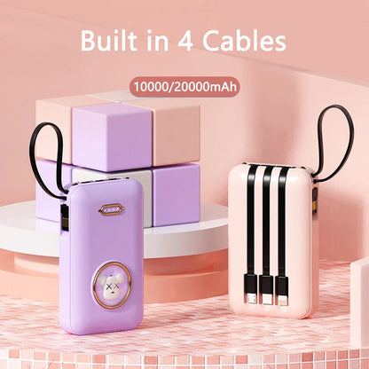 Kawaii Pet Power Bank 🐾✨ | 20,000mAh Mini Charger with Built-in Cables & LED Light 💖