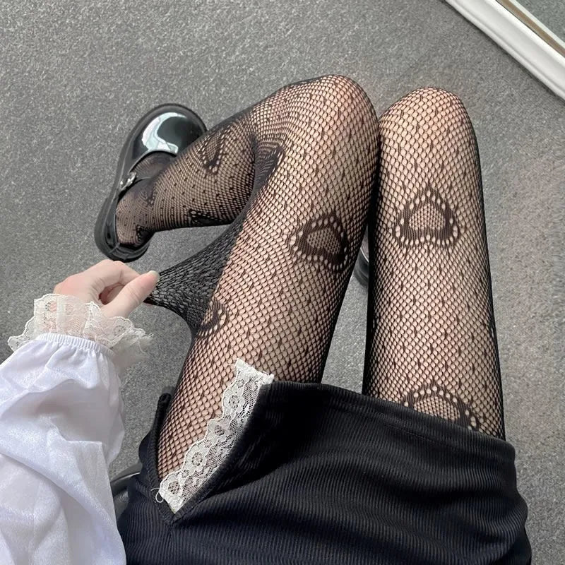 🌸 Adorable Floral Mesh Stockings for Trendy Girls 🌼 Cute White Pantyhose for Spring & Summer Fun! ✨ - Pixie Quill