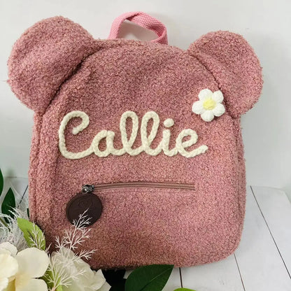 Kawaii Personalized Teddy Bear Backpack 🎒✨ Custom Name Plush Rucksack for Kids & Women 🌈 Cute Travel Bag!