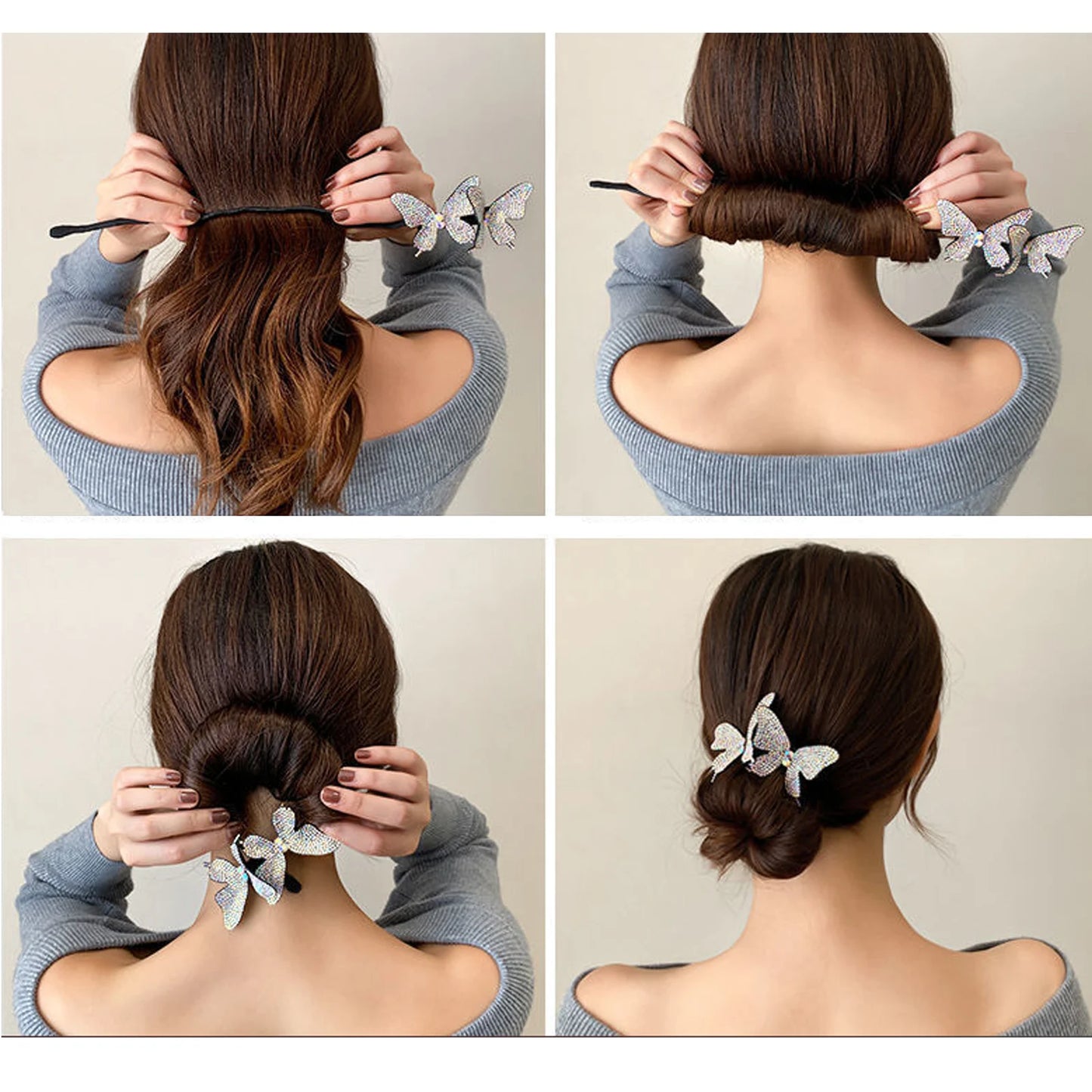 Kawaii Butterfly Hair Bun Maker 🦋✨ Cute DIY Styling Tool for Girls - Velvet & Pearl Hair Accessories!