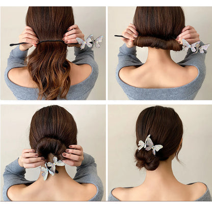 Kawaii Butterfly Hair Bun Maker 🦋✨ Cute DIY Styling Tool for Girls - Velvet & Pearl Hair Accessories!