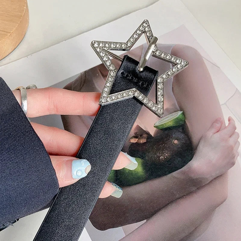 ✨ Kawaii Star Rhinestone Belt 💖 Y2K Pink PU Leather Fashion Accessory for Trendy Styles 🌟