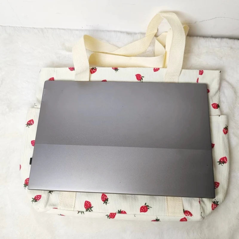 🍓 Adorable Strawberry Corduroy Shoulder Bag 🎒 Stylish & Spacious Classroom Tote! 🌸 - Pixie Quill
