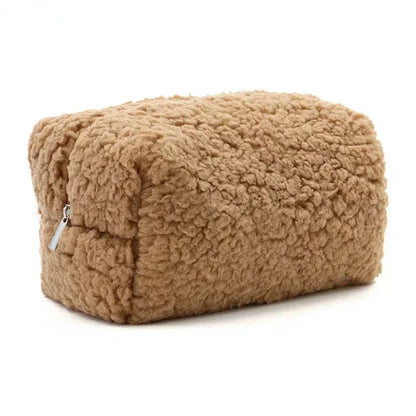 Kawaii Lambswool Plush Makeup Organizer 🐑✨ | Adorable Cosmetic Bag & Travel Pouch 🎀💖