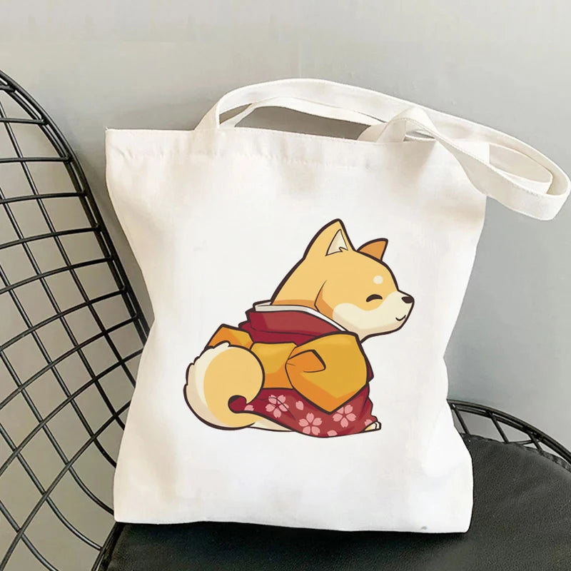 Shiba Inu Delight 🐶✨ Adorable Canvas Tote for Fun-filled Adventures! 🎉💖 - Pixie Quill