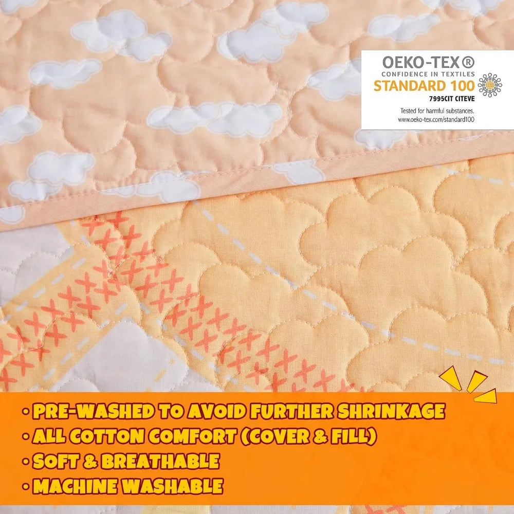 🌈 Sunny Smiles Reversible Quilt Set ☁️ | Adorable Cotton Bedding for Kids 🛏️✨