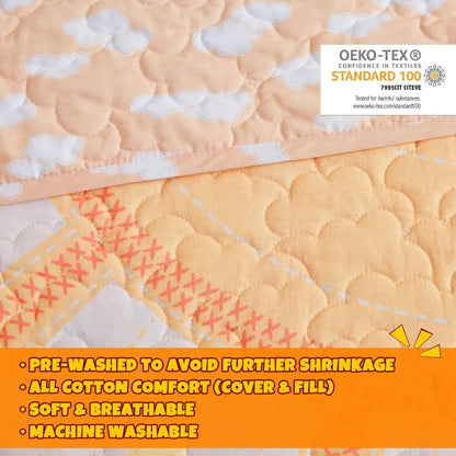 🌈 Sunny Smiles Reversible Quilt Set ☁️ | Adorable Cotton Bedding for Kids 🛏️✨