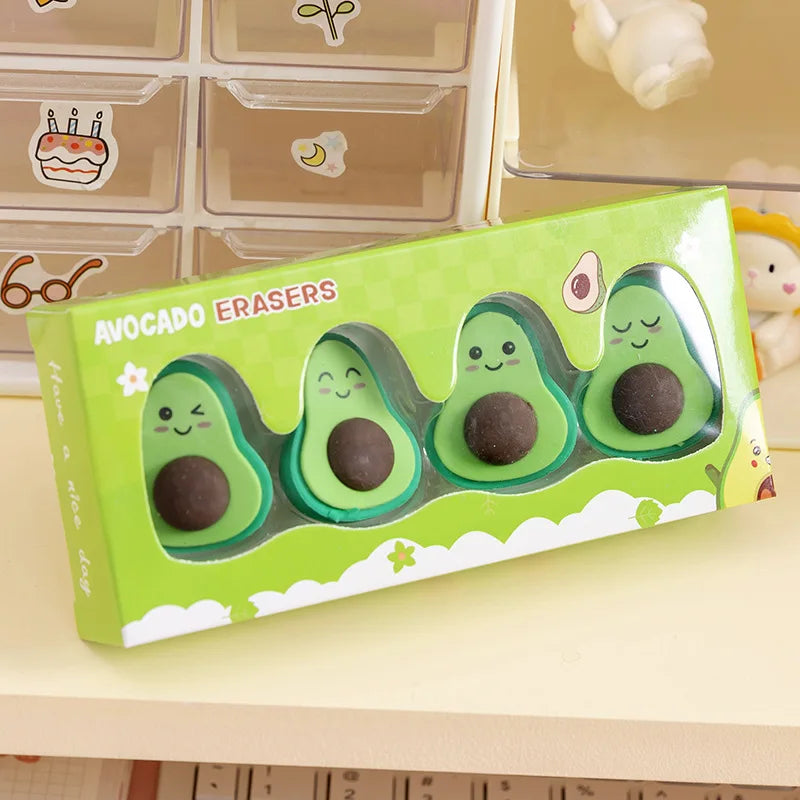 🍏✨ Adorable Avocado Friends: 4-Piece Fun Eraser Set for Kids! 🌟🥑