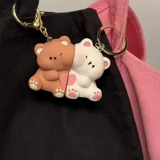 💖 Adorable Bear Love Duo 🐻💕 Magnetic Keychain Set - Cute Cartoon Charm for Bags & Gifts! - Pixie Quill