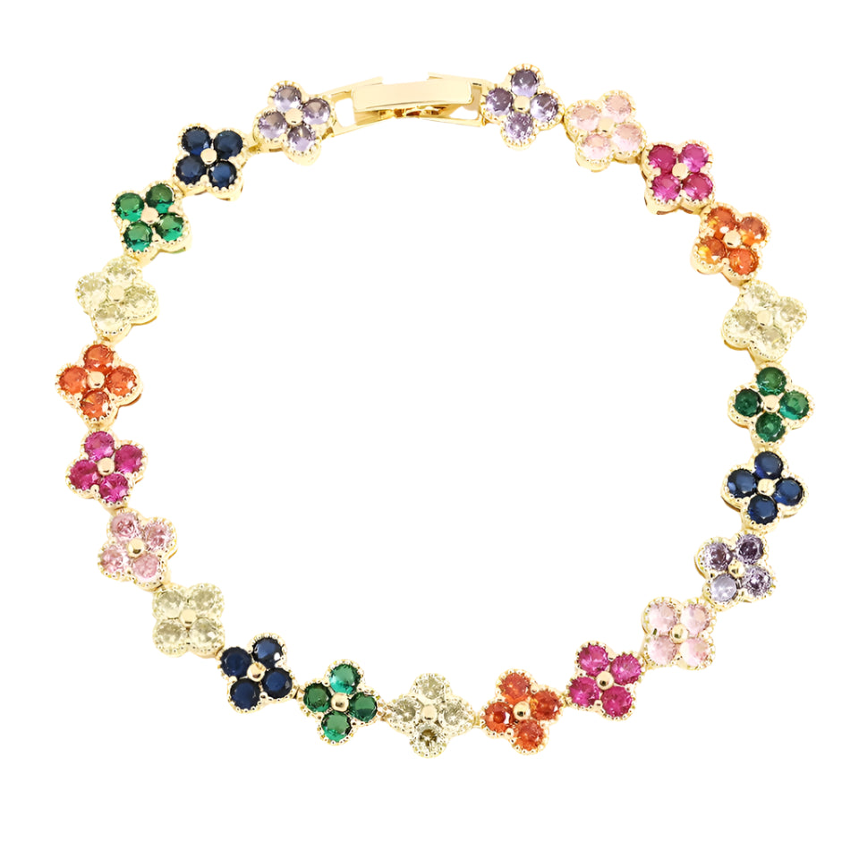 Kawaii Colorful Floral Zircon Bracelets 🌸✨ | ZAKOL's Playful Party Jewelry for Women 🎉