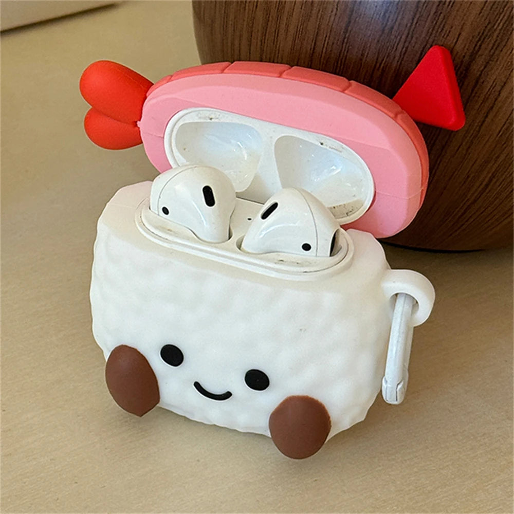Adorable Sushi Rice Ball Silicone Earphone Case 🍣✨ for AirPods 1/2/3 & Pro 2 - Cute Kawaii Design 🎀