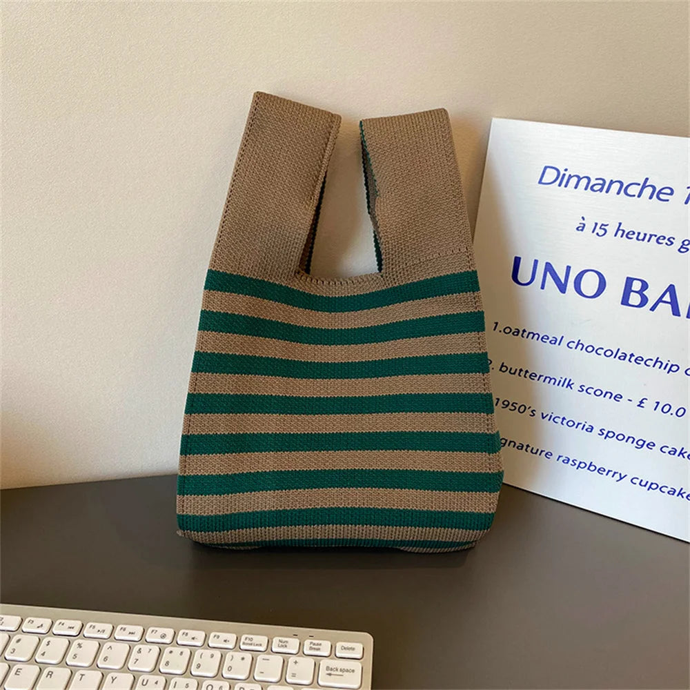 Charming Mini Stripes Tote 👜✨ - Handmade Knit Bag for Stylish Adventures! 🌟🛍️ - Pixie Quill