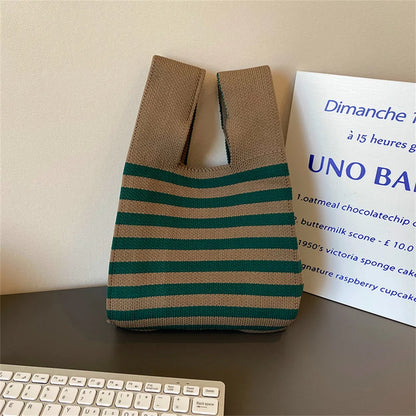 Charming Mini Stripes Tote 👜✨ - Handmade Knit Bag for Stylish Adventures! 🌟🛍️ - Pixie Quill