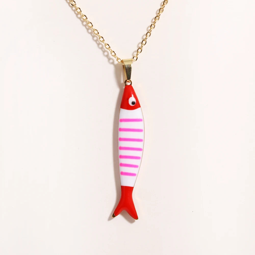 Cute Colorful Enamel Fish Pendant Necklace For Women Waterproof Gold Tone 🐟💖🌊