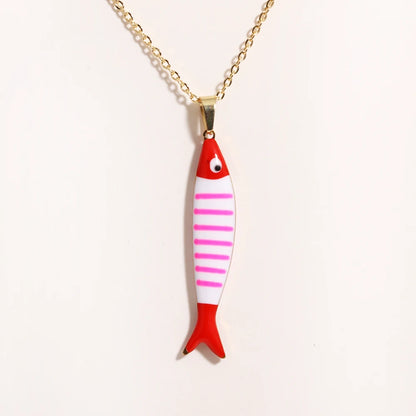 Cute Colorful Enamel Fish Pendant Necklace For Women Waterproof Gold Tone 🐟💖🌊