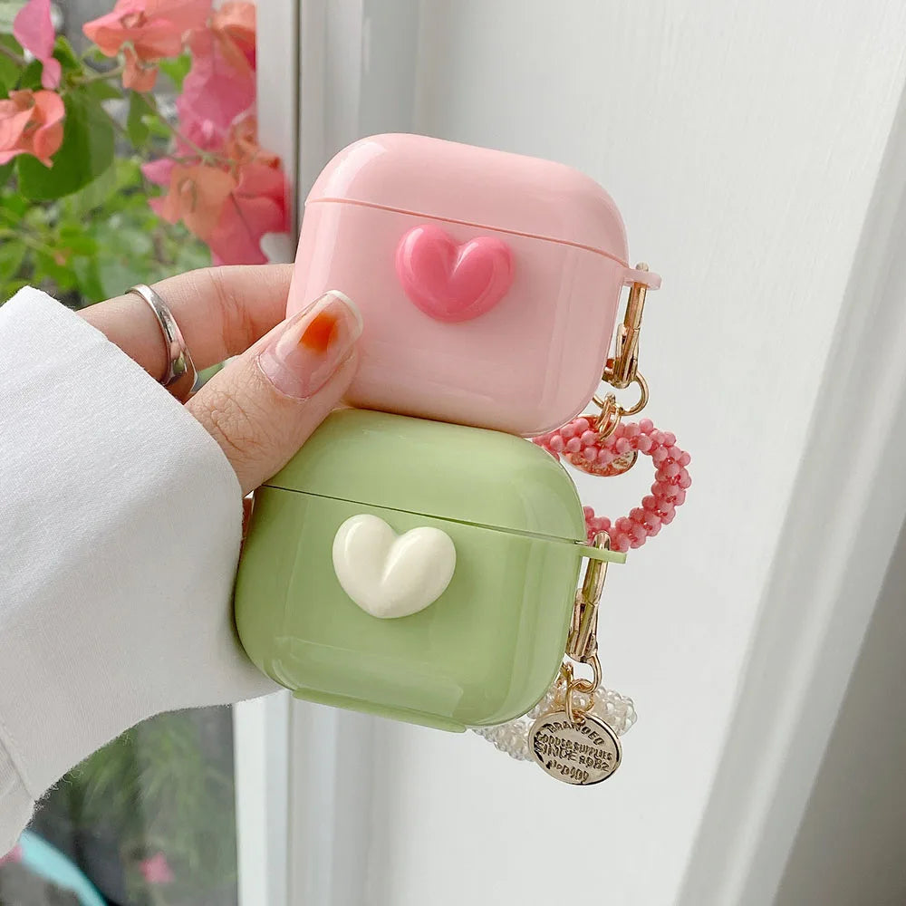 💕 Adorable 3D Heart Earbud Case for AirPods 🎧✨ - Cute Peach Love Design with Keyring! 🍑❤️ - Pixie Quill