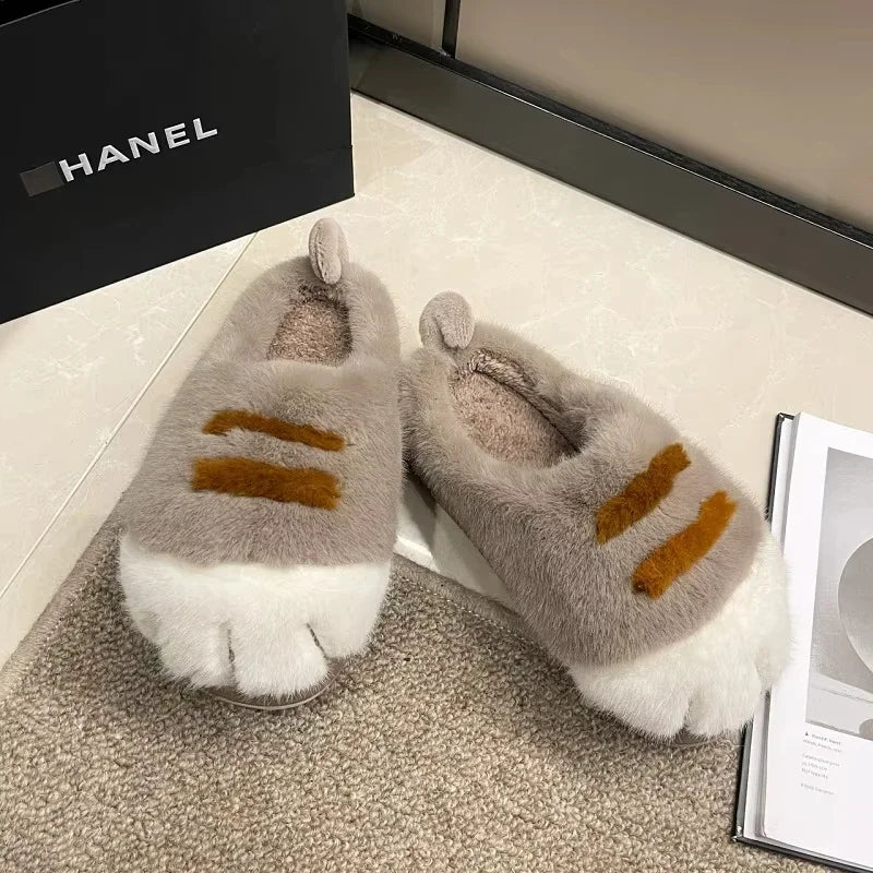 Kitty Claw Slippers For Women Non Slip Furry Mules Indoor Outdoor 🐾 Warm Fluffy