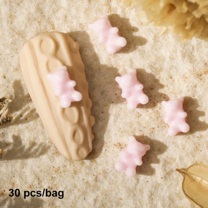 Cute Kawaii 3D Bear Bow Nail Art Charms ✨🎀 - 30pcs Macaron Matte Resin Decorations for DIY Nail Designs! 💅🐻