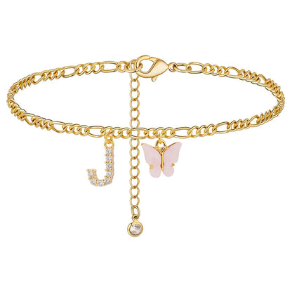 Kawaii Butterfly Initial A-Z Anklets 🌈✨ Waterproof Leg Chains for Trendy Girls | Cute Jewelry Gift for Parties 🦋💖