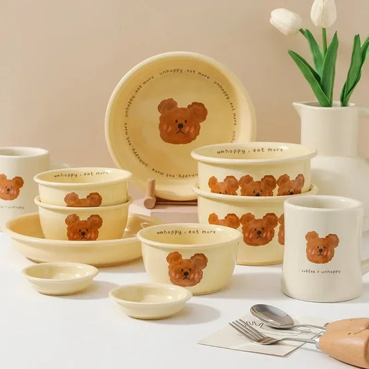 Kawaii Bear Ceramic Ramen Bowl 🍜🐻 - Adorable Yellow Soup & Salad Dish! 🌼