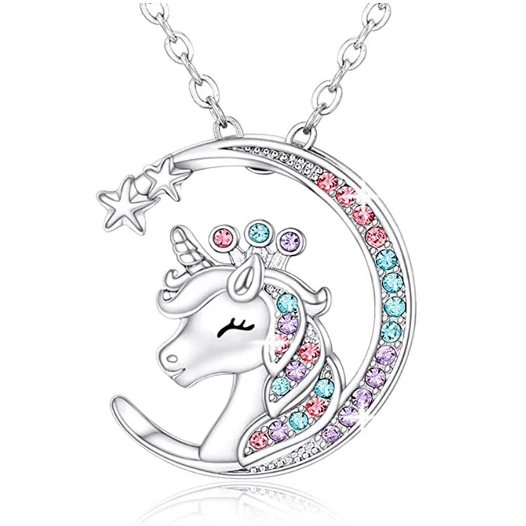 Kawaii Unicorn Birthstone Crystal Necklace 🦄✨ | Cute Jewelry Gift for Girls 🎁💖