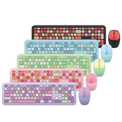 Kawaii Colorful Macaron Wireless Keyboard & Mouse Set 🍫✨ - Cute & Silent for Girls!