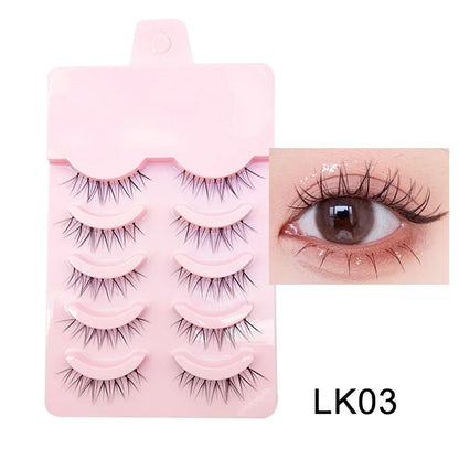 Pastel Little Devil Anime Lashes 5 Pairs Clear Band Full Strip For Natural Daily Manga Style Eyelashes 😈👁️✨
