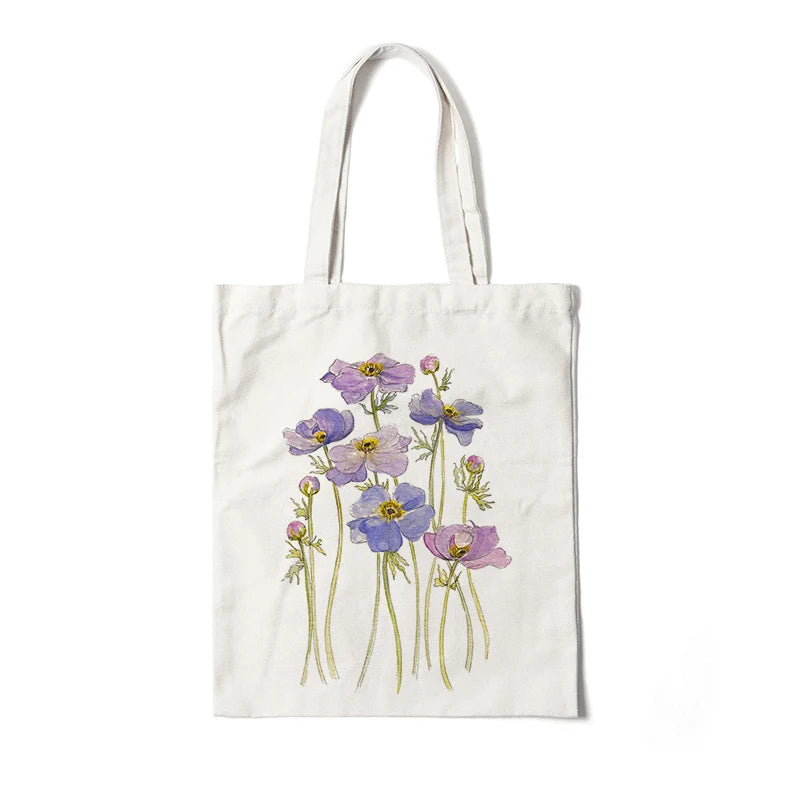 Kawaii Floral Canvas Tote 🌼💖 | Cute Eco-Friendly Shoulder Bag for School & Shopping 🌸✨